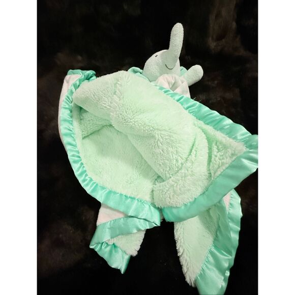 Cloud Island Mint Green & White Elephant Oversized Security Blanket Fluffy Back - Picture 3 of 4